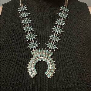 Native American Squash Blossom Necklace with Crescent Pendant